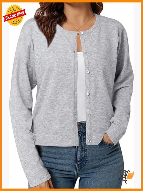 Sweaters - Cropped Cardigan Sweater Lightweight Bolero Shrug Button Down Long Sleeve